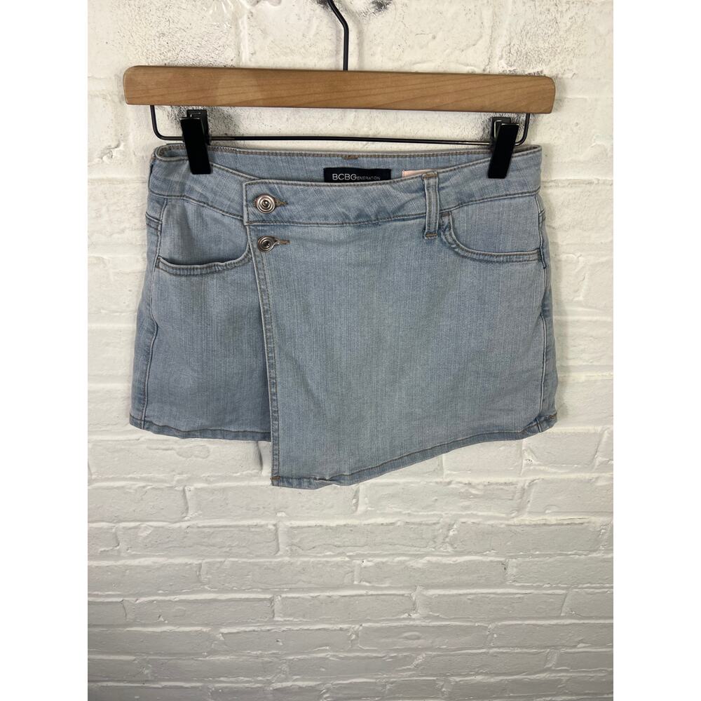 BCBGeneration Women's Denim Wrap Skort Mini Length Stretch Blue Size XS